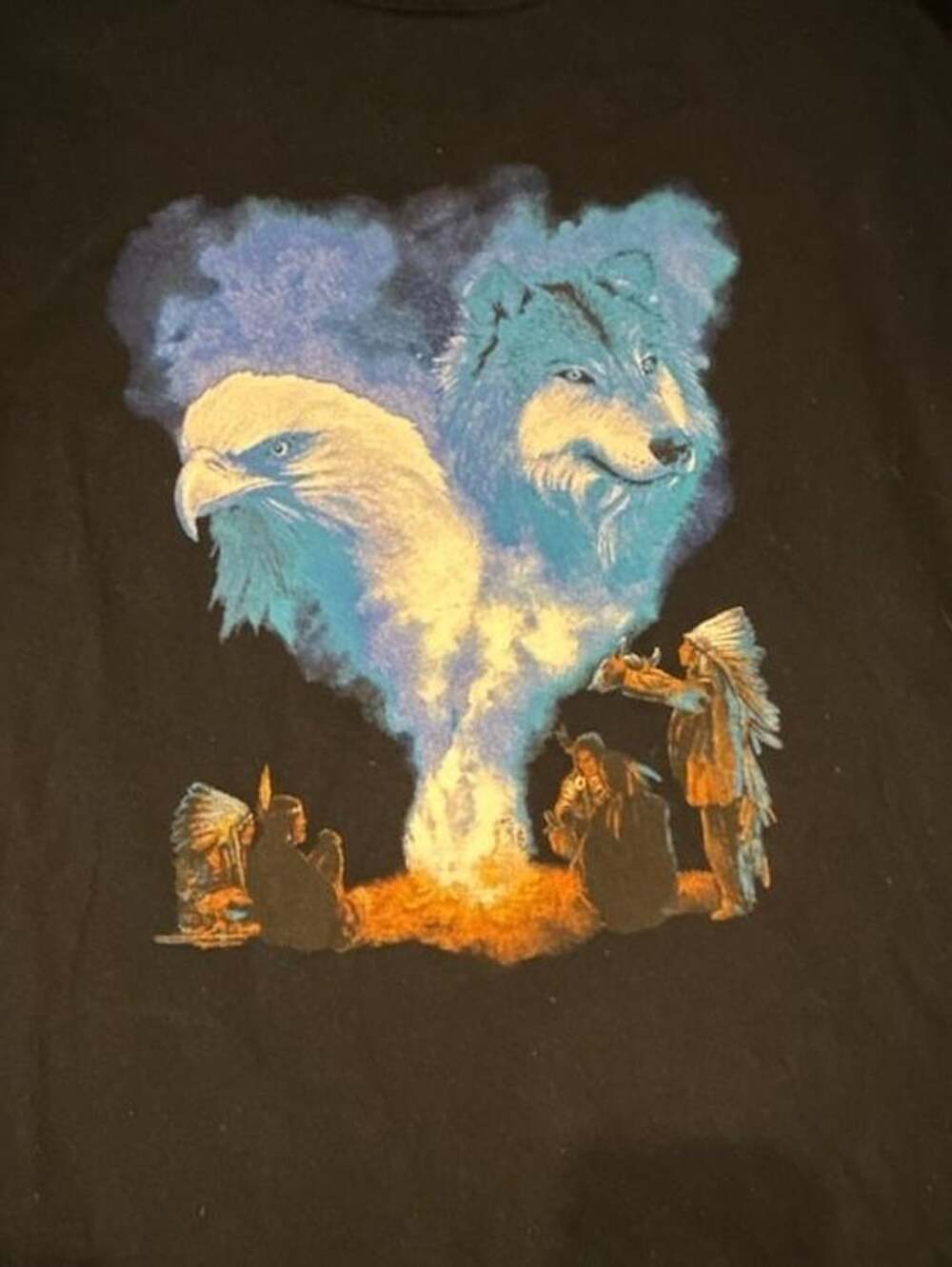 Anvil Wolf and Eagle Graphic T-Shirt XL Black Pre-Shrunk Cotton